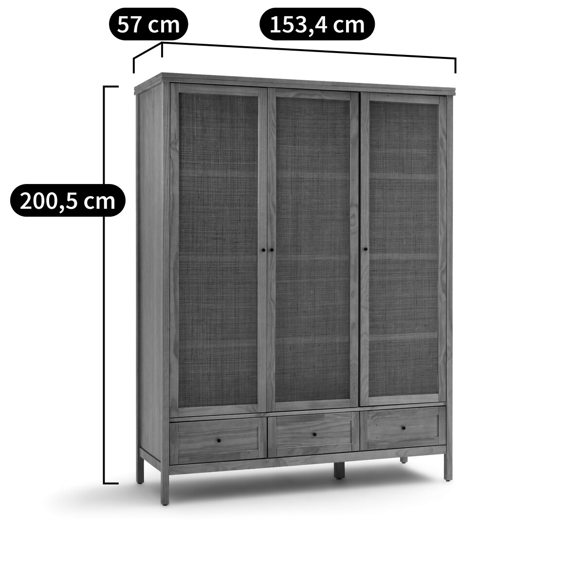 Armoire 3 portes pin massif et cannage, Gabin naturel, LA REDOUTE INTERIEURS