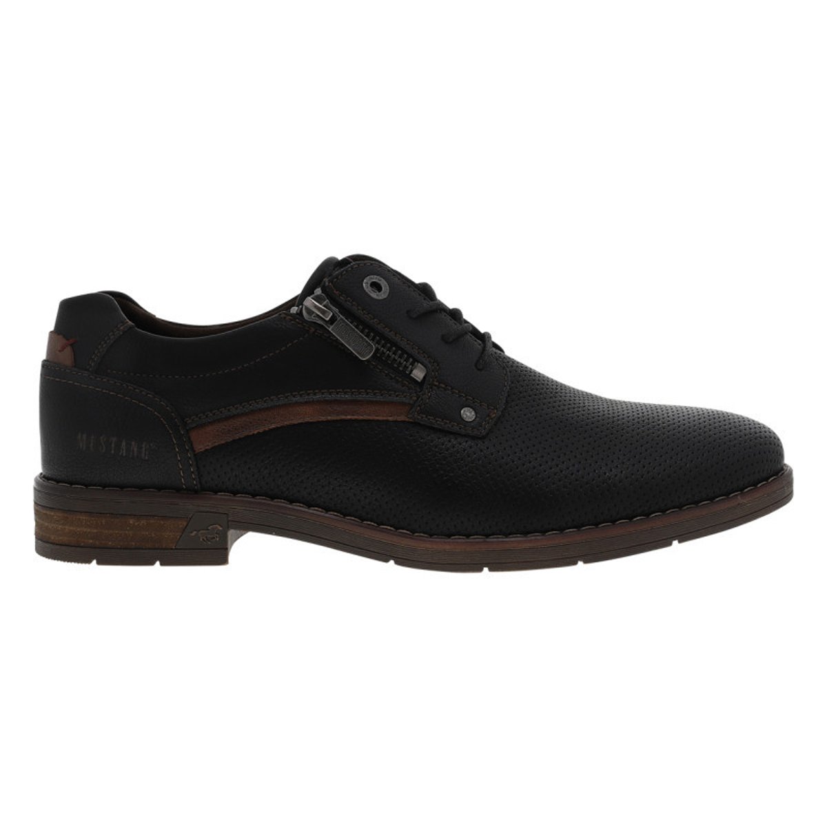 Derbies marron à talon décroché bas avec des lacets et un zip latéral noir, MUSTANG