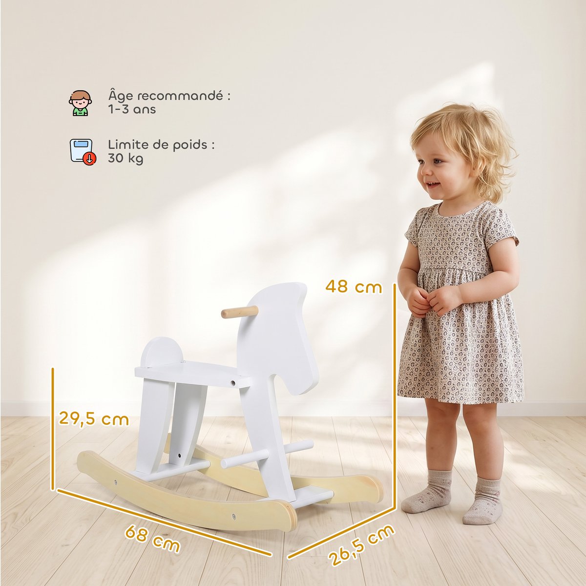 Cheval à bascule pour enfants Panneaux MDF blanc, HOMCOM
