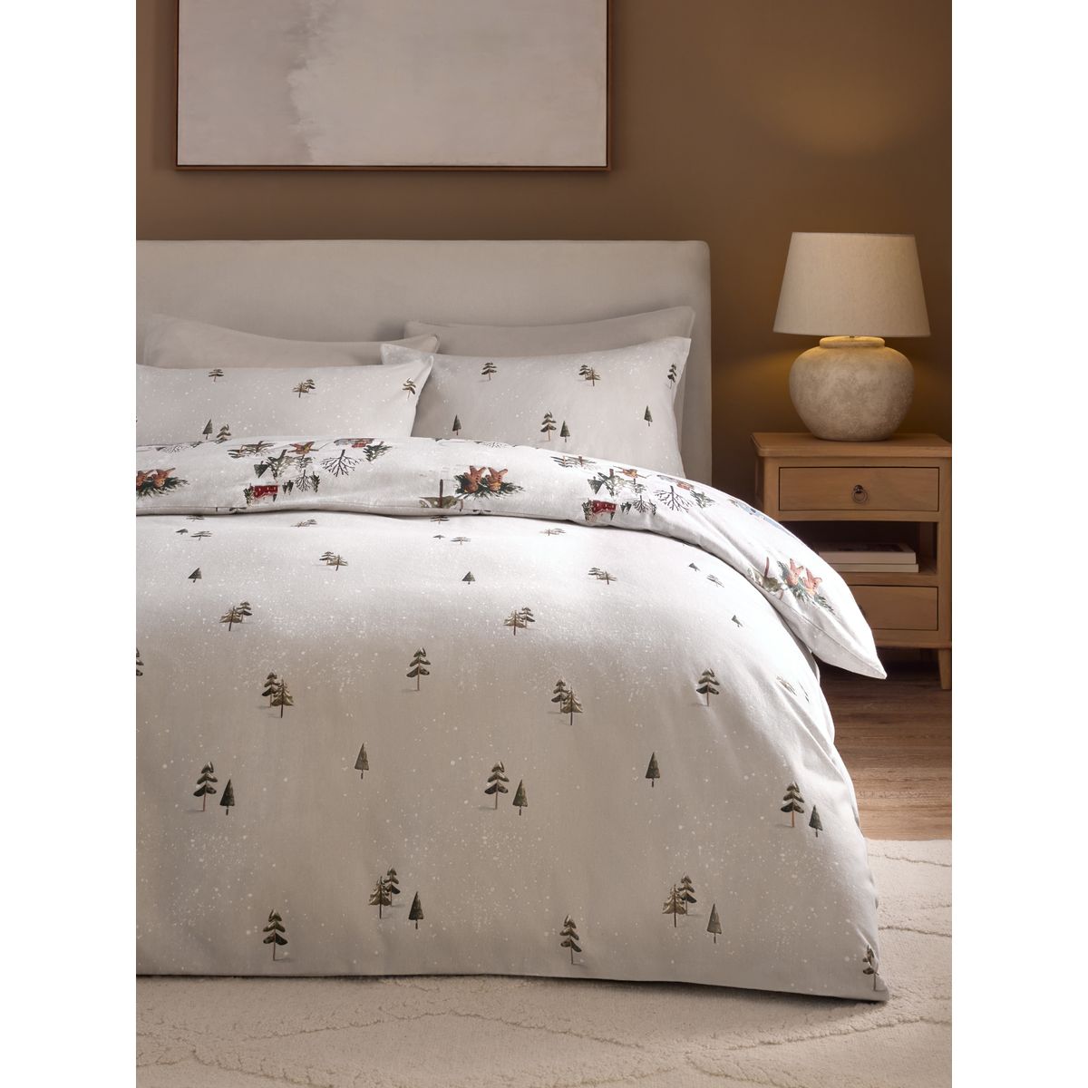 Parure de lit en coton brossé noël motif ski naturel, NEXT