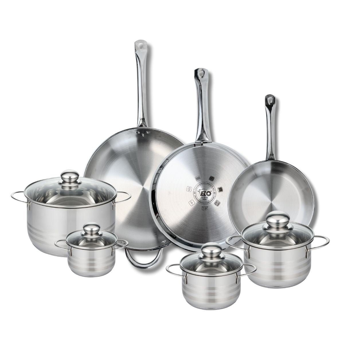 3 poêles 24/28/32cm + 4 faitouts 12/14/16/20cm PROFI BRILLANT gris, ELO