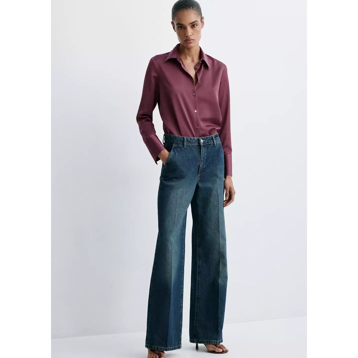 Chemise satinée regular-fit prune, MANGO