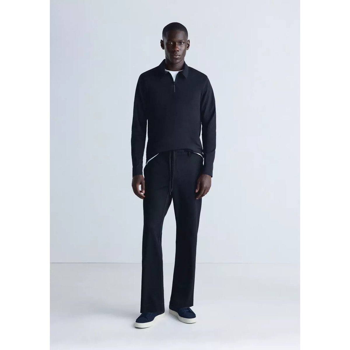 Pull polo regular fit à zip Thermolite® bleu marine, MANGO MAN