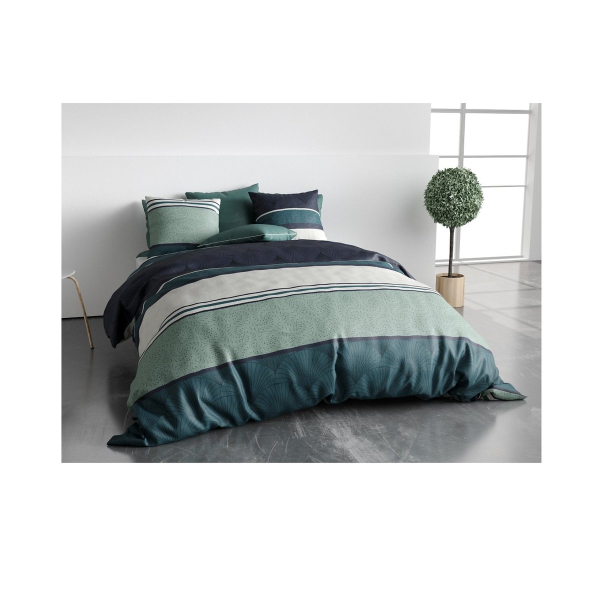 Housse couette + taie Atika vert, EDEN