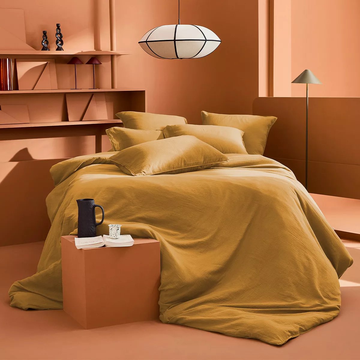 Housse de couette gaze de coton lavé MALIA curry, GARNIER THIEBAUT
