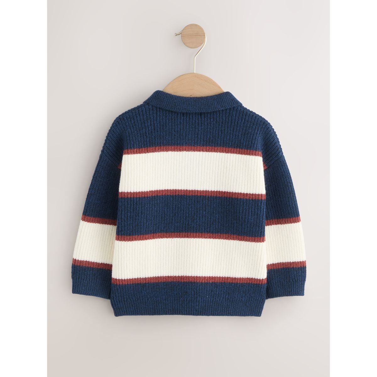 Polo de rugby rayé en maille bleu marine/bordeaux, NEXT