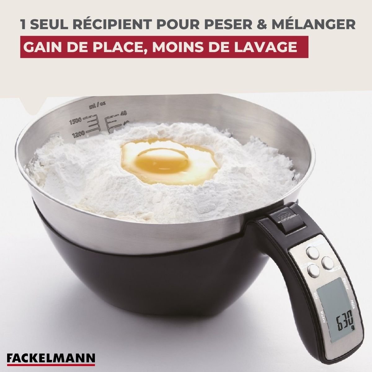 Balance de cuisine avec bol inox détachable noir,inox, FACKELMANN