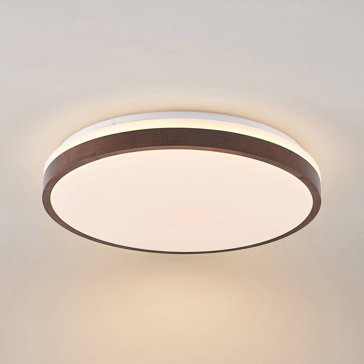 Plafonnier en bois moderneLED, Hudsona blanc, bois foncé, LINDBY