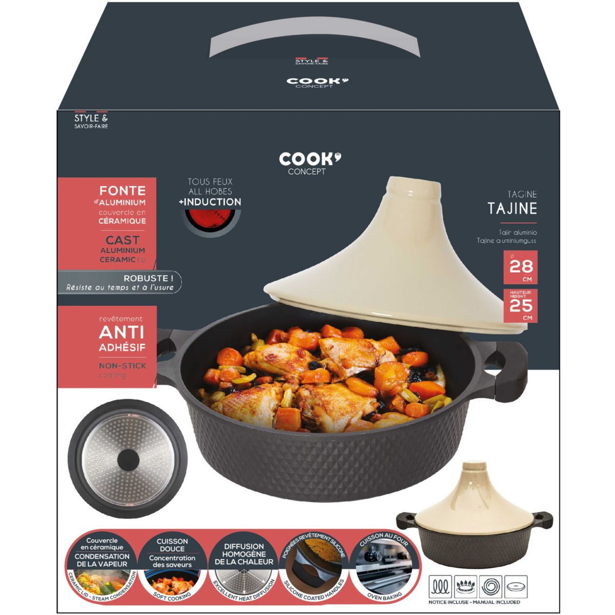 Tajine 28cm induction couleur unique, COOK CONCEPT