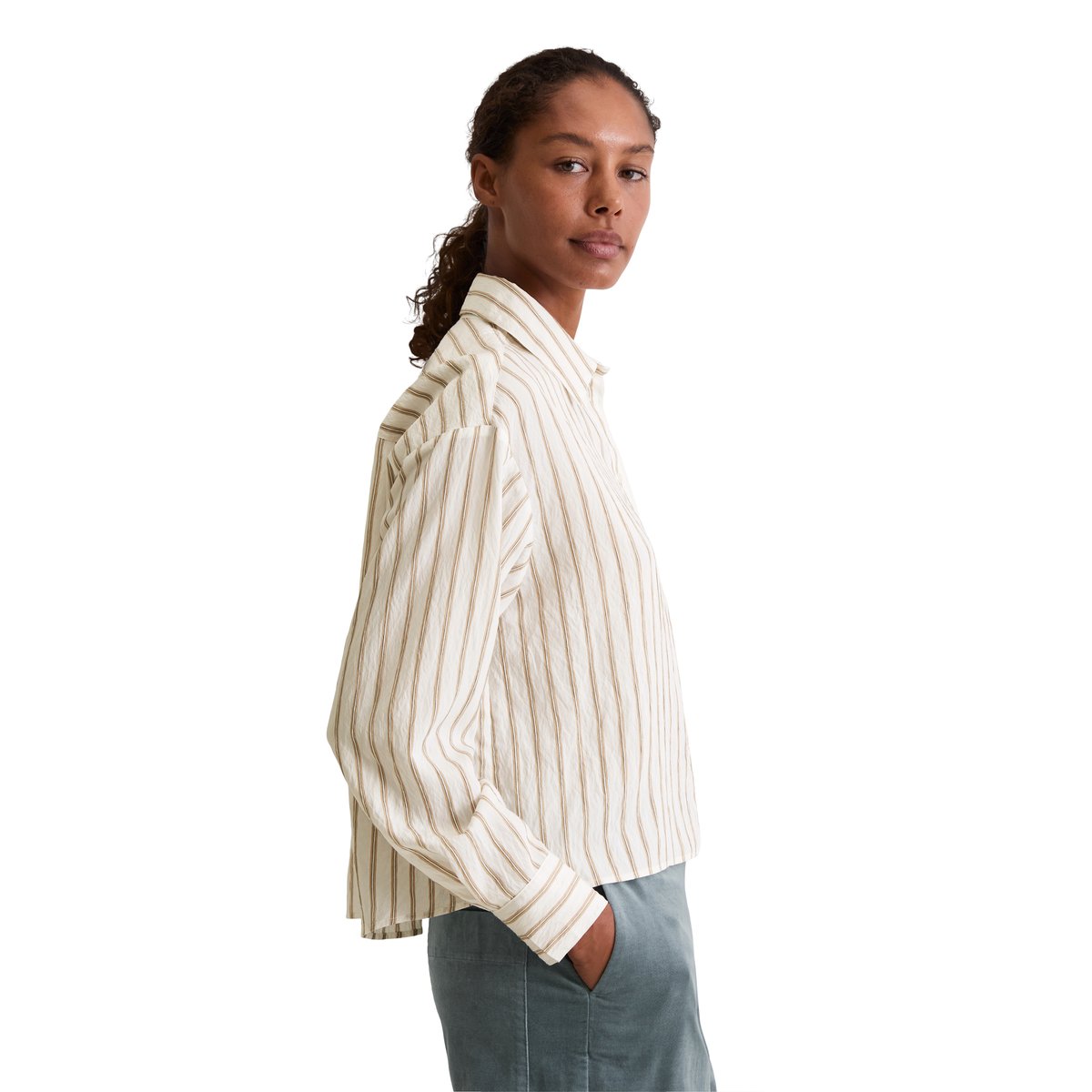 Blouse à rayures crinkle relaxed cropped en LENZING™ ECOVERO™ blanc, MARC O'POLO