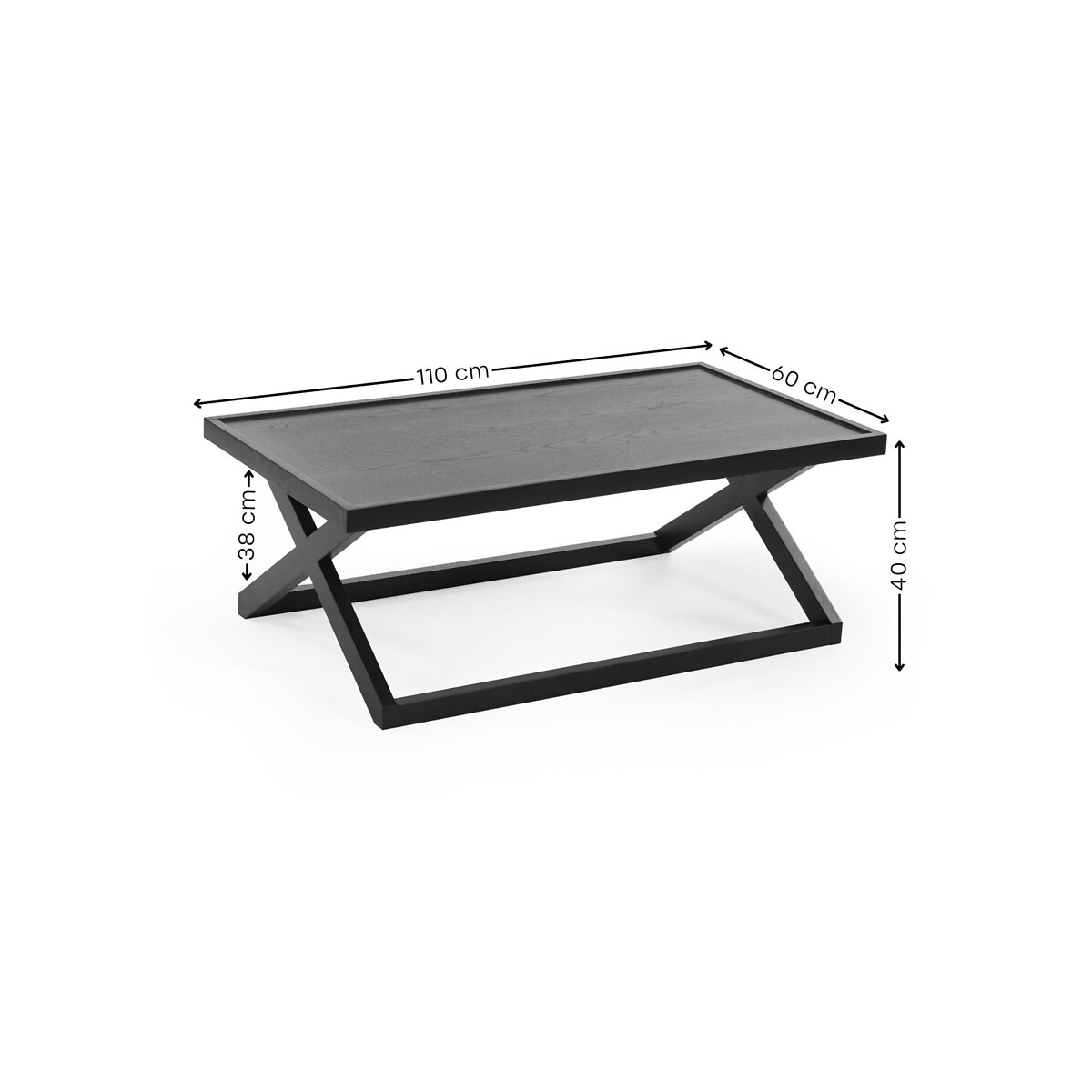 Henlow Rectangular Wood Coffee Table with Cross-shaped base black, SO'HOME