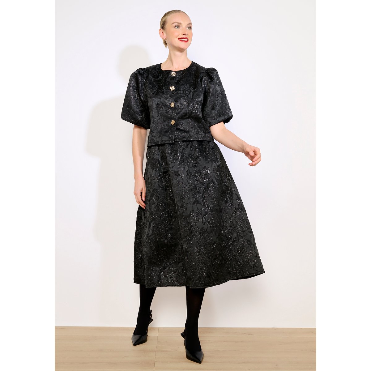 Jupe jacquard midi noir, LOLALIZA