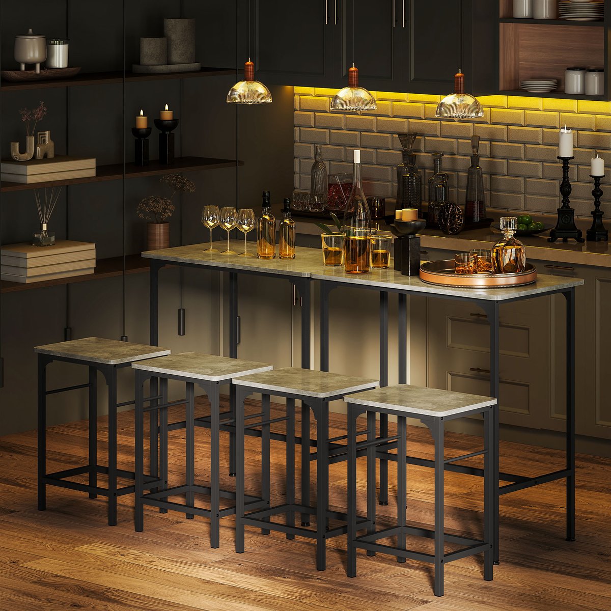 Ensemble de table de bar Panneau de gris, noir, HOMCOM