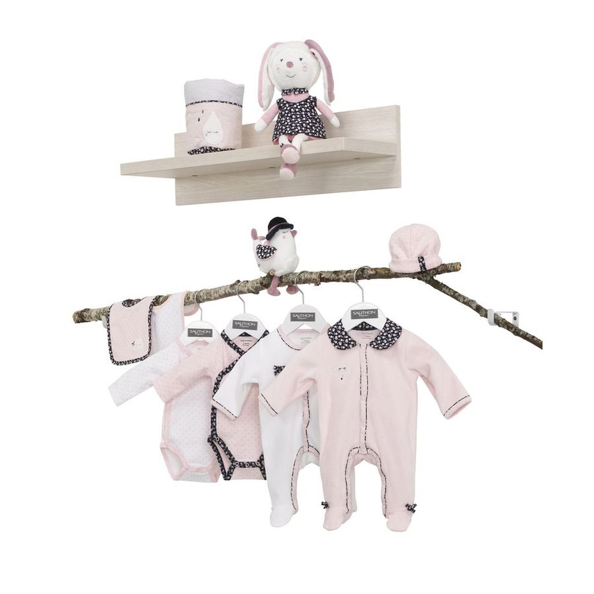 Bodies bébé à manches longues Lot de 2 rose/blanc, SAUTHON