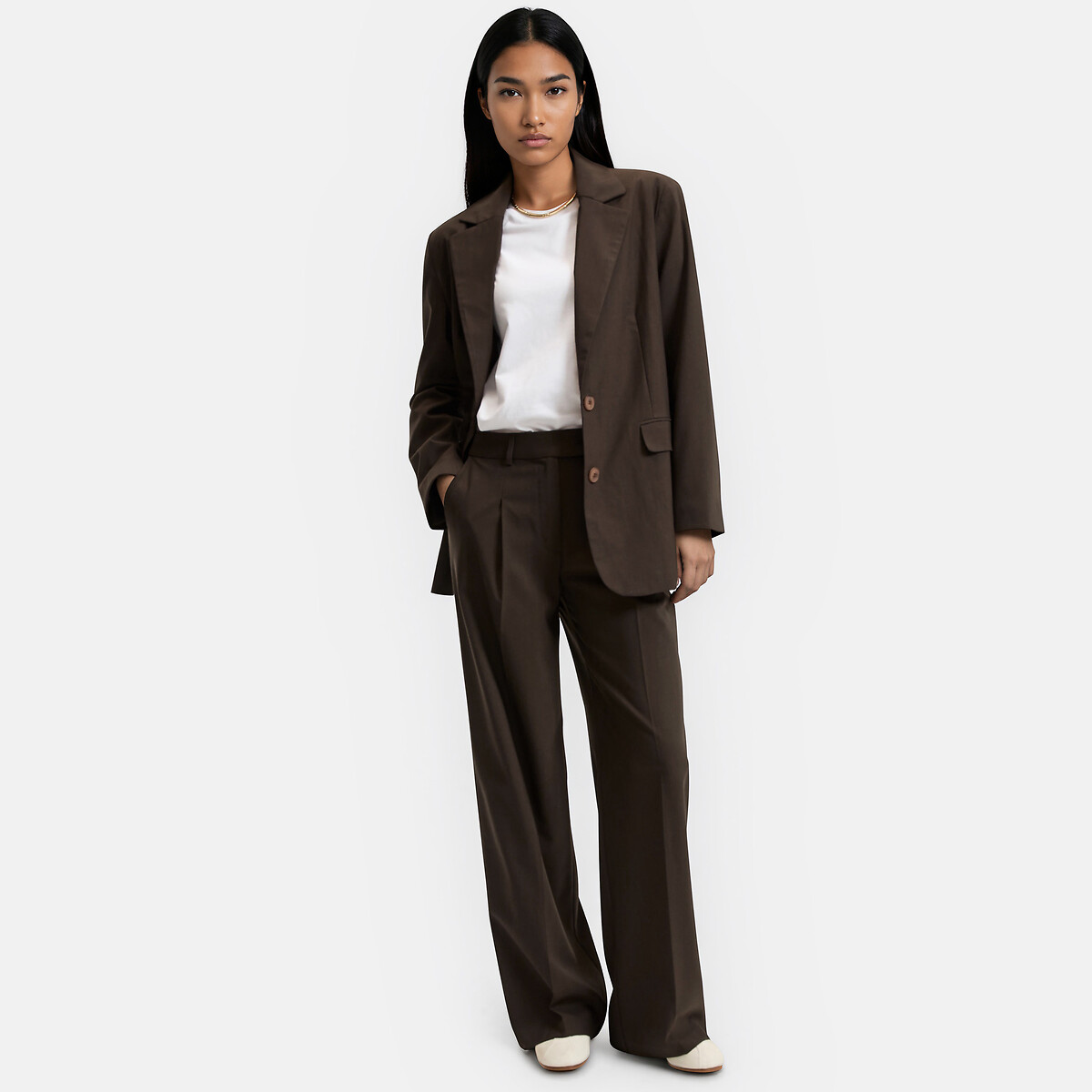 Blazer long oversize, ample, Signature CLÉANDRE marron, LA REDOUTE COLLECTIONS
