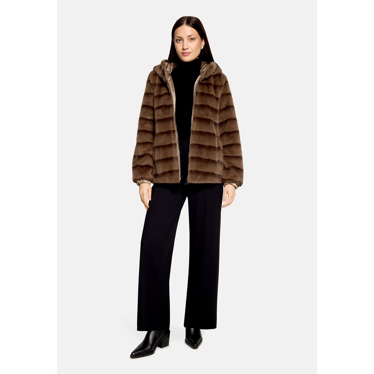 Veste en peluche à capuche taupe/marron, BETTY BARCLAY