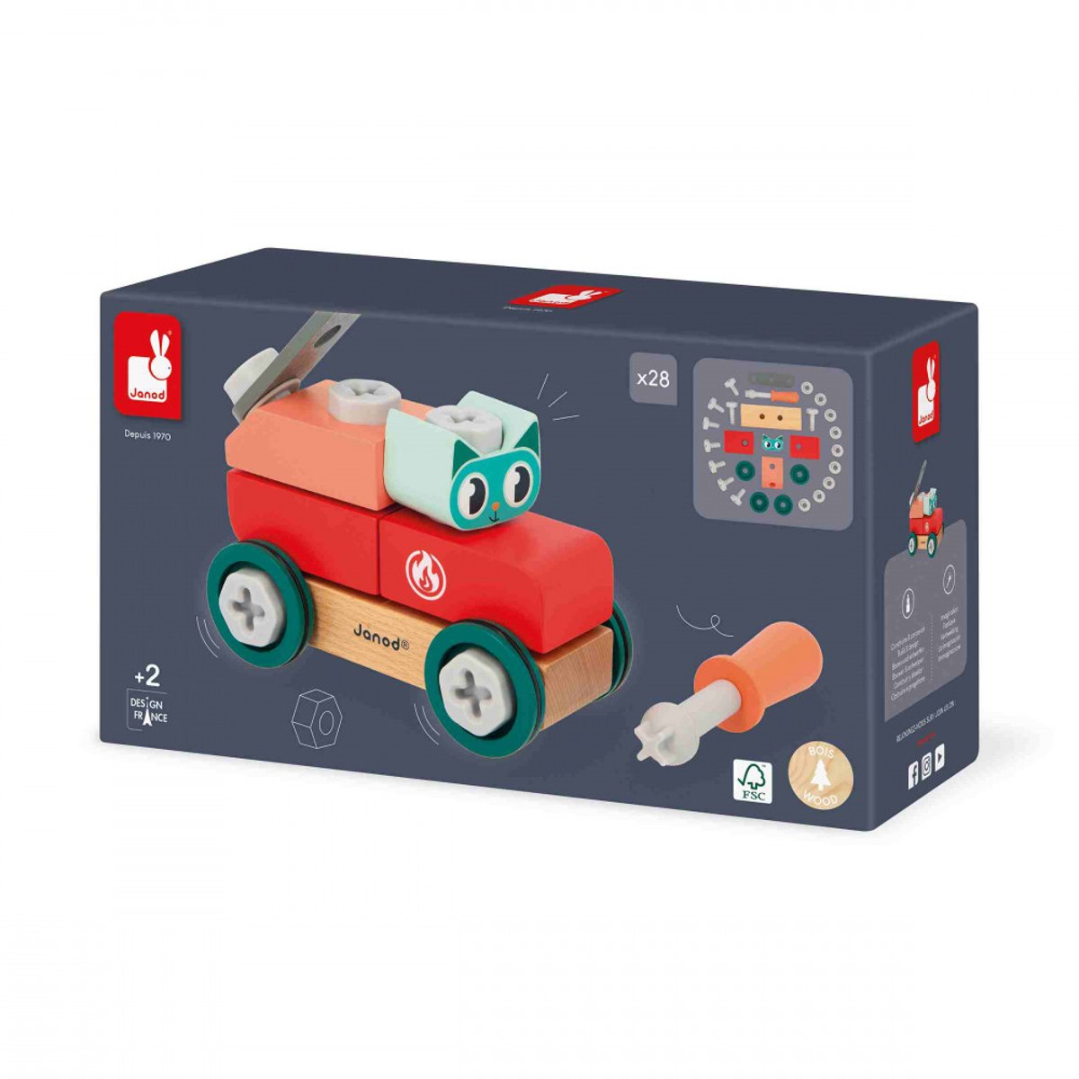Jeu De Construction En Bois, Voiture À Bricoler multicolore, JANOD