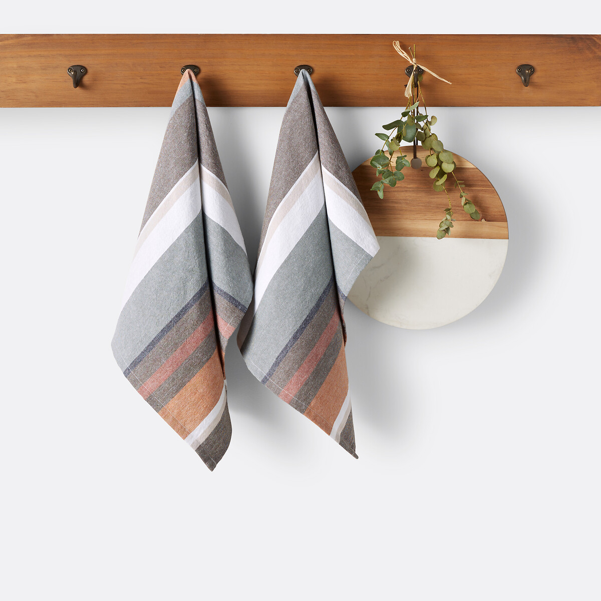 Antika Tea Towels in Washed Woven-Dyed Cotton (set of 2) khaki/caramel, LA REDOUTE INTERIEURS