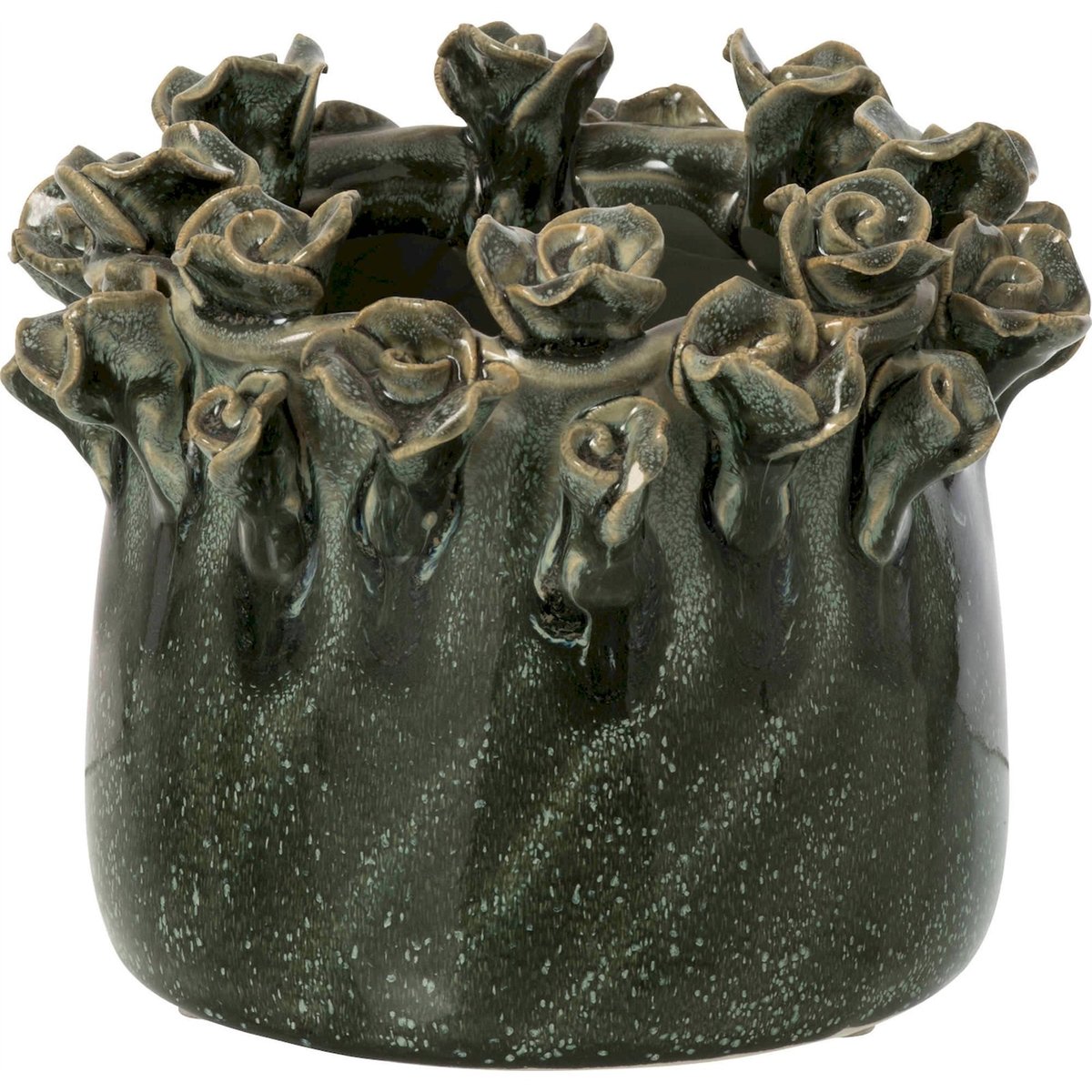 Cache-pot en céramique motif floral bleu pétrole, RECOLLECTION