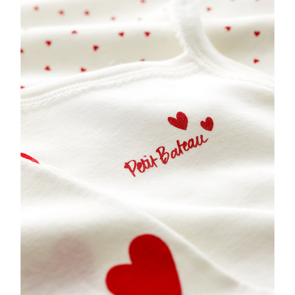Pack of 3 Strappy Bodysuits heart print, PETIT BATEAU
