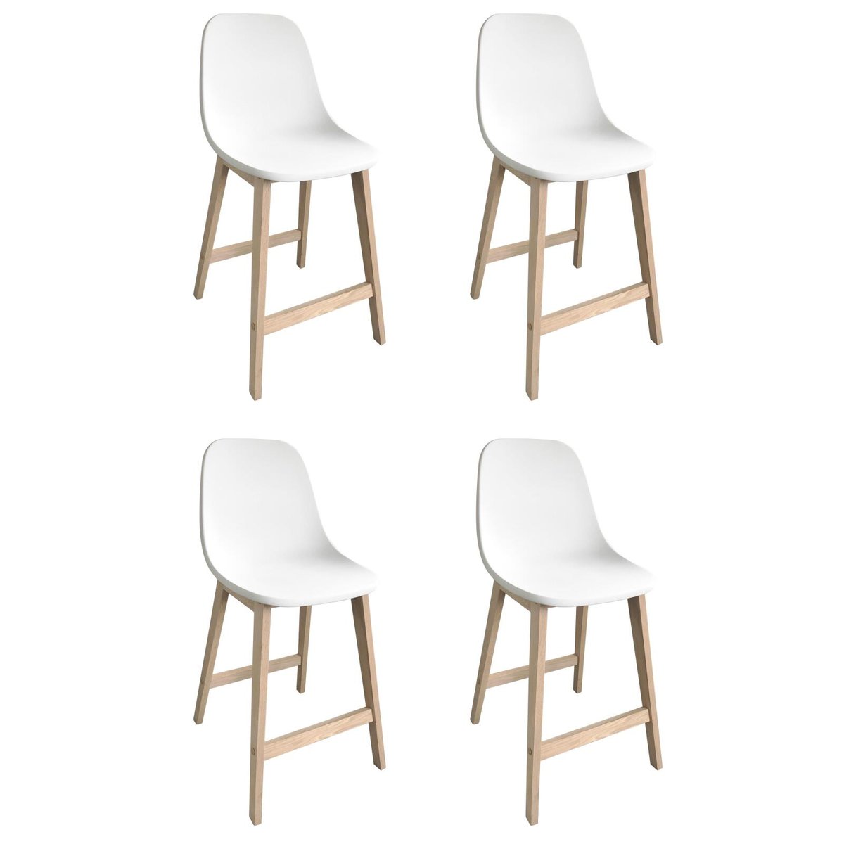 Lot de chaises d'ilot et bar en chêne avec assise plastique 65cm ELIOS | Lot de 4 blanc, MOB IN