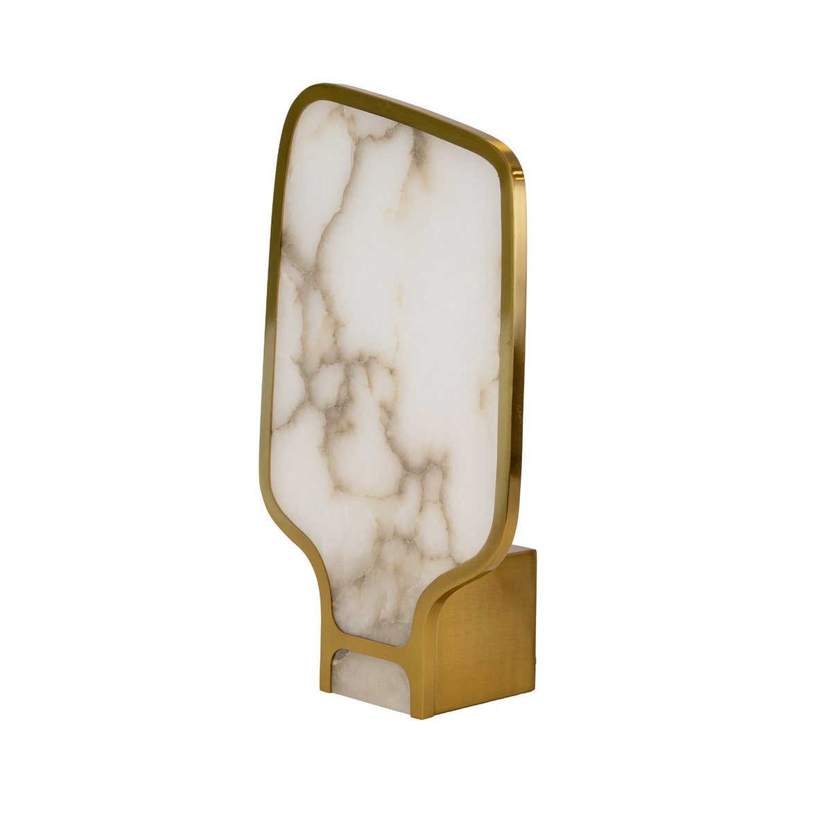 Lampe de table en pierre naturelle d’Alabâtre et acier poli blanc | or, ANGEL CERDA