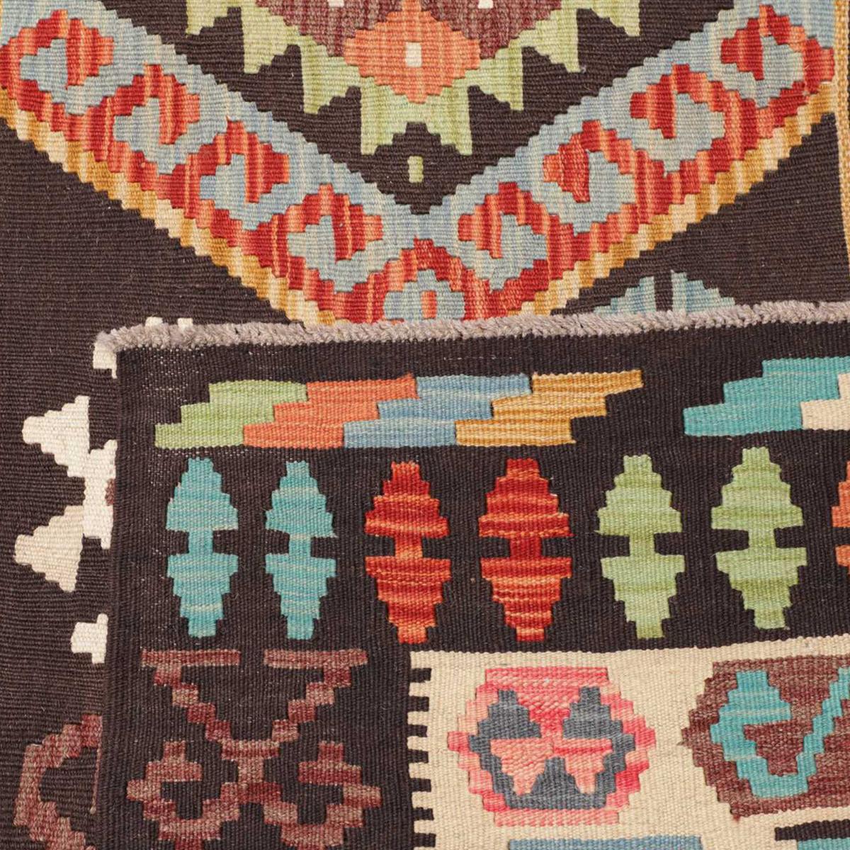 Tapis kilim au motif ethnique, tissé plat en laine, KILIM 32 noir, beige, multicolore, UN AMOUR DE TAPIS
