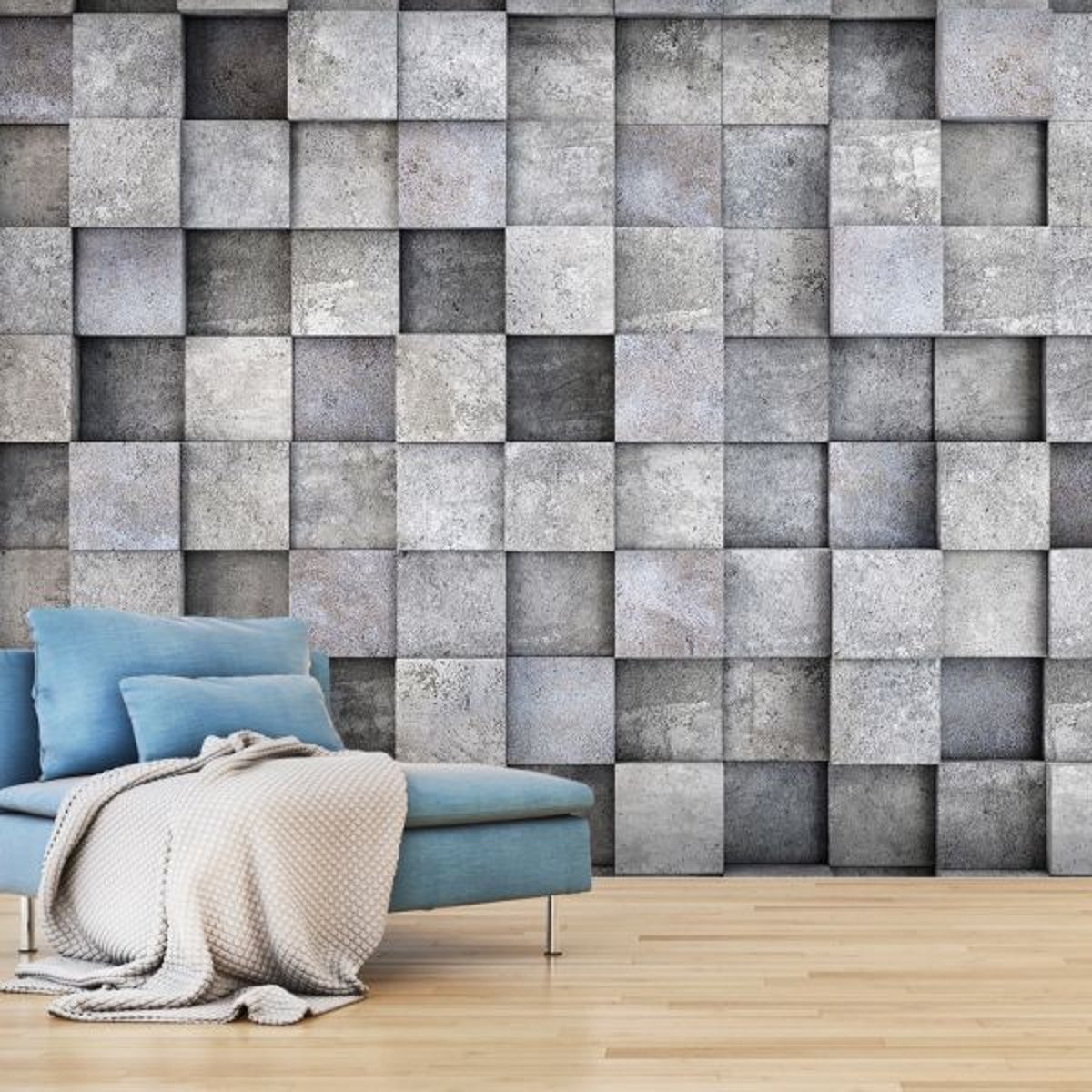 Papier peint intissé panoramique Concrete Cube gris / argent, EDEN