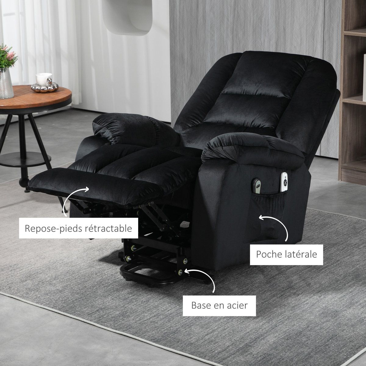 Fauteuil releveur multifonctionnel Tissu noir, HOMCOM