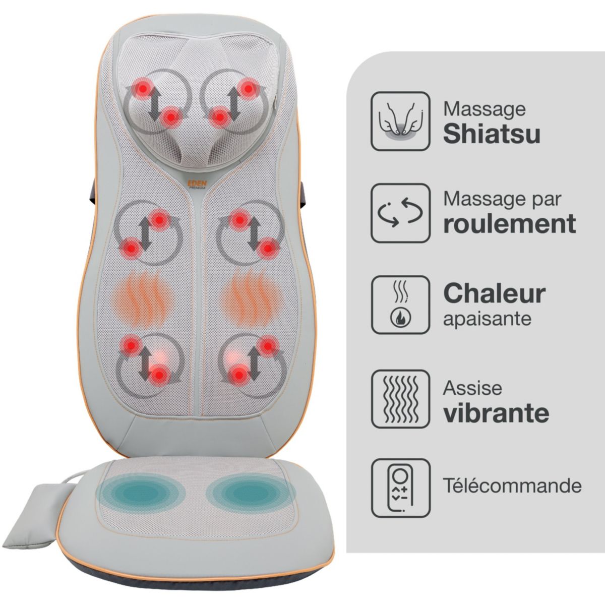 Siège massant chauffant EDM3 eden premium gris, ESSENTIEL B