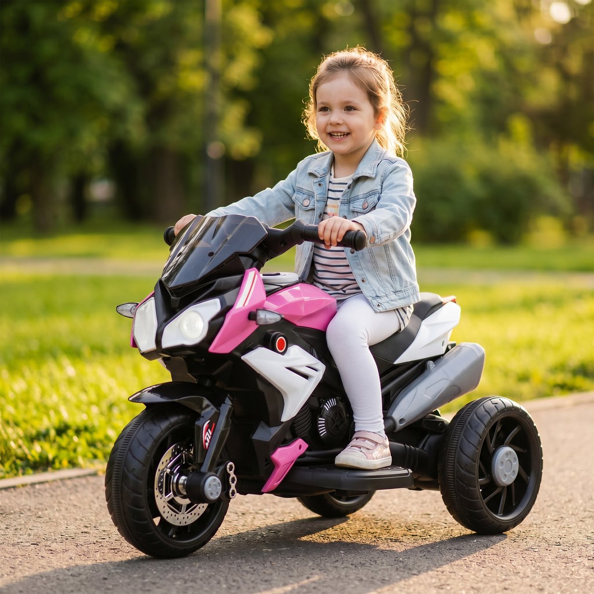 Moto électrique à conducteur assis PP Rose rose et noir, HOMCOM