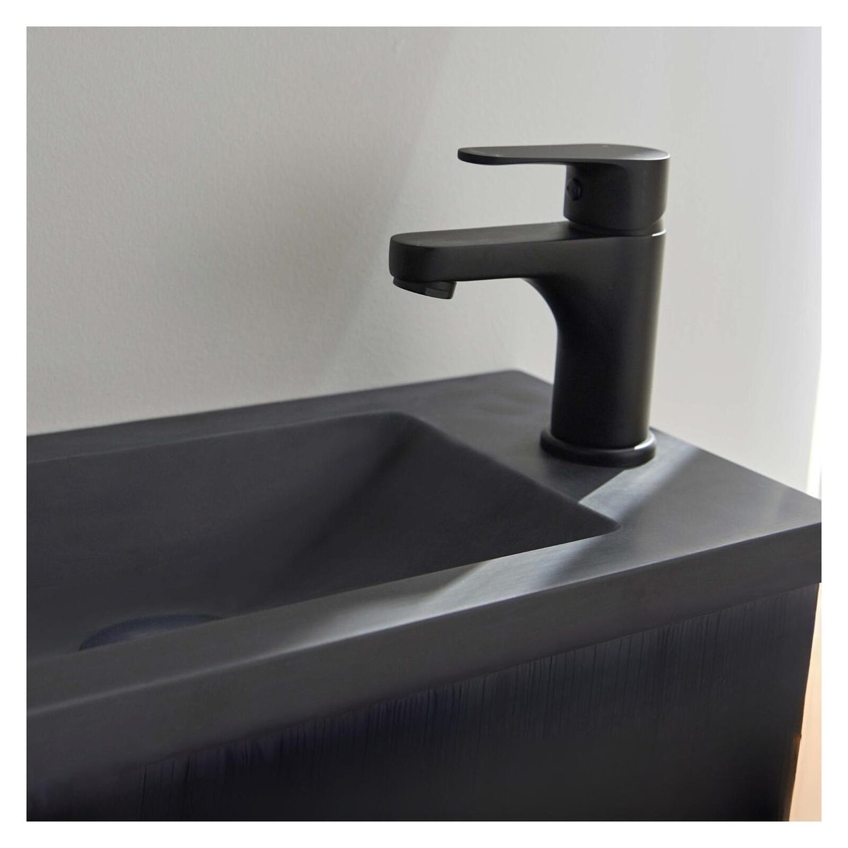 Ensemble lave-mains métal et bois avec robinet noir et miroir ovale NOVA noir, MOB IN