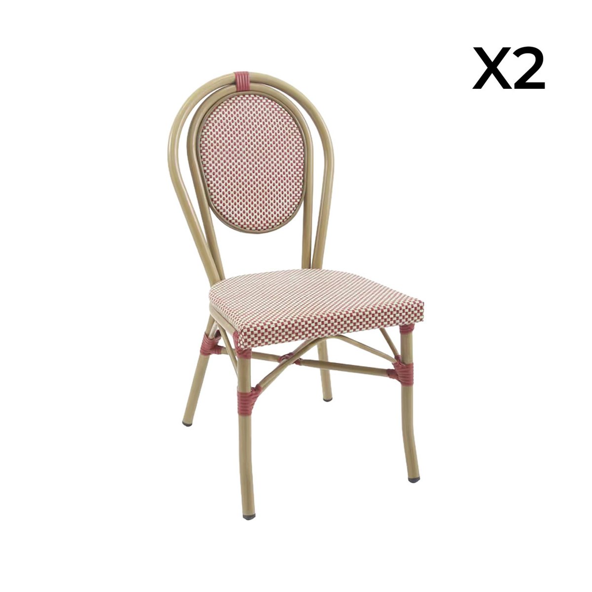 Chaise de terrasse bistrot en textile et aluminium rouge et beige (lot de 2) OPERA rouge, SWEEEK