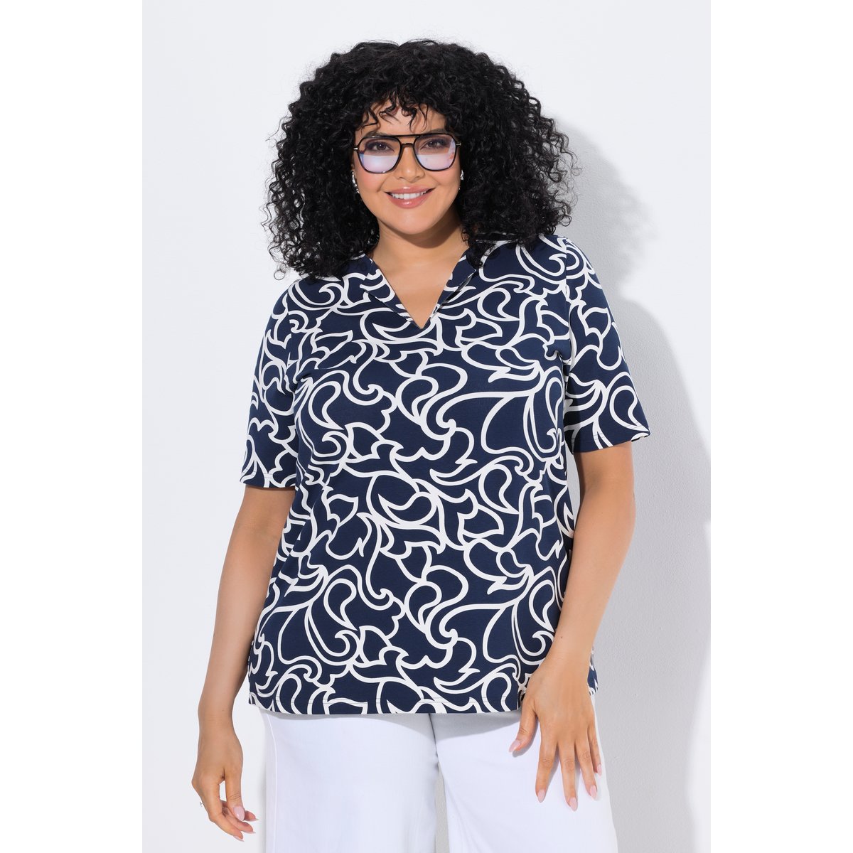 T-shirt coupe évasée marine, ULLA POPKEN