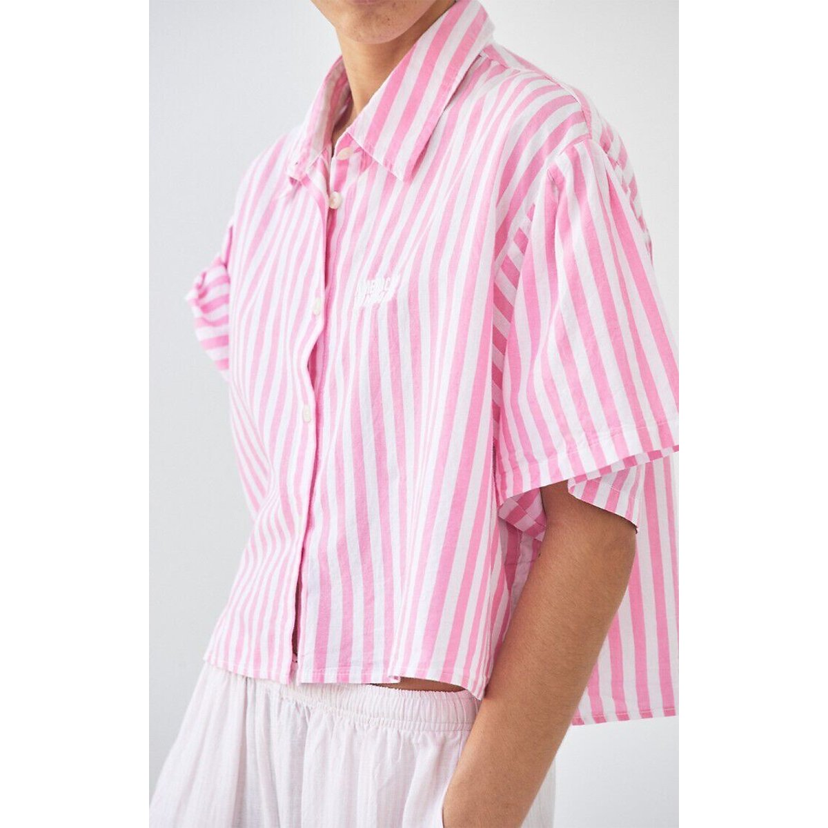 Camisa de rayas de manga corta, VEXTOWN rayas rosa, AMERICAN VINTAGE