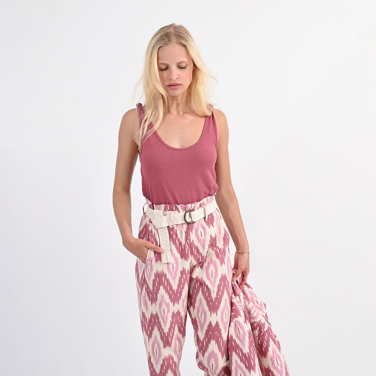 Pantalon cigarette imprimé rose, MOLLY BRACKEN