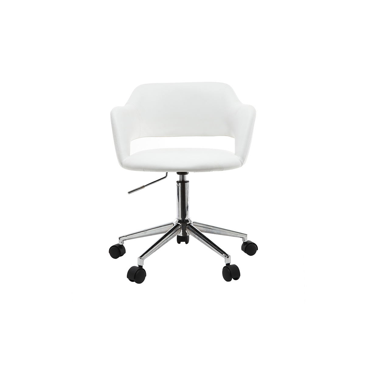 Chaise de bureau à roulettes design blanc et acier chromé JESSY blanc, MILIBOO