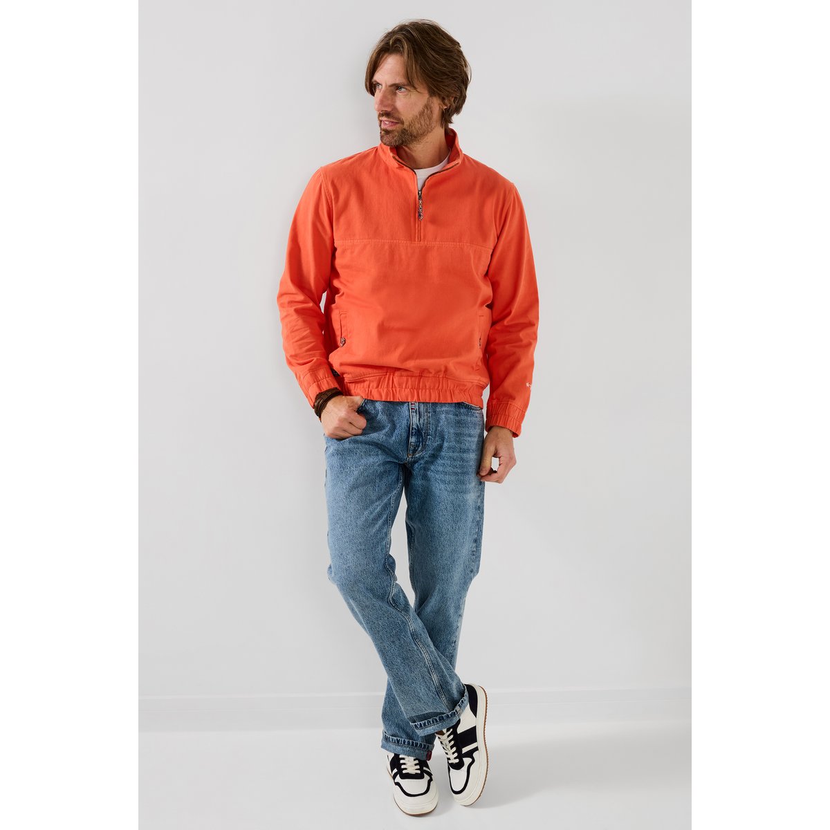 Sweat zippé à col montant en toile de coton orange, JOE BROWNS