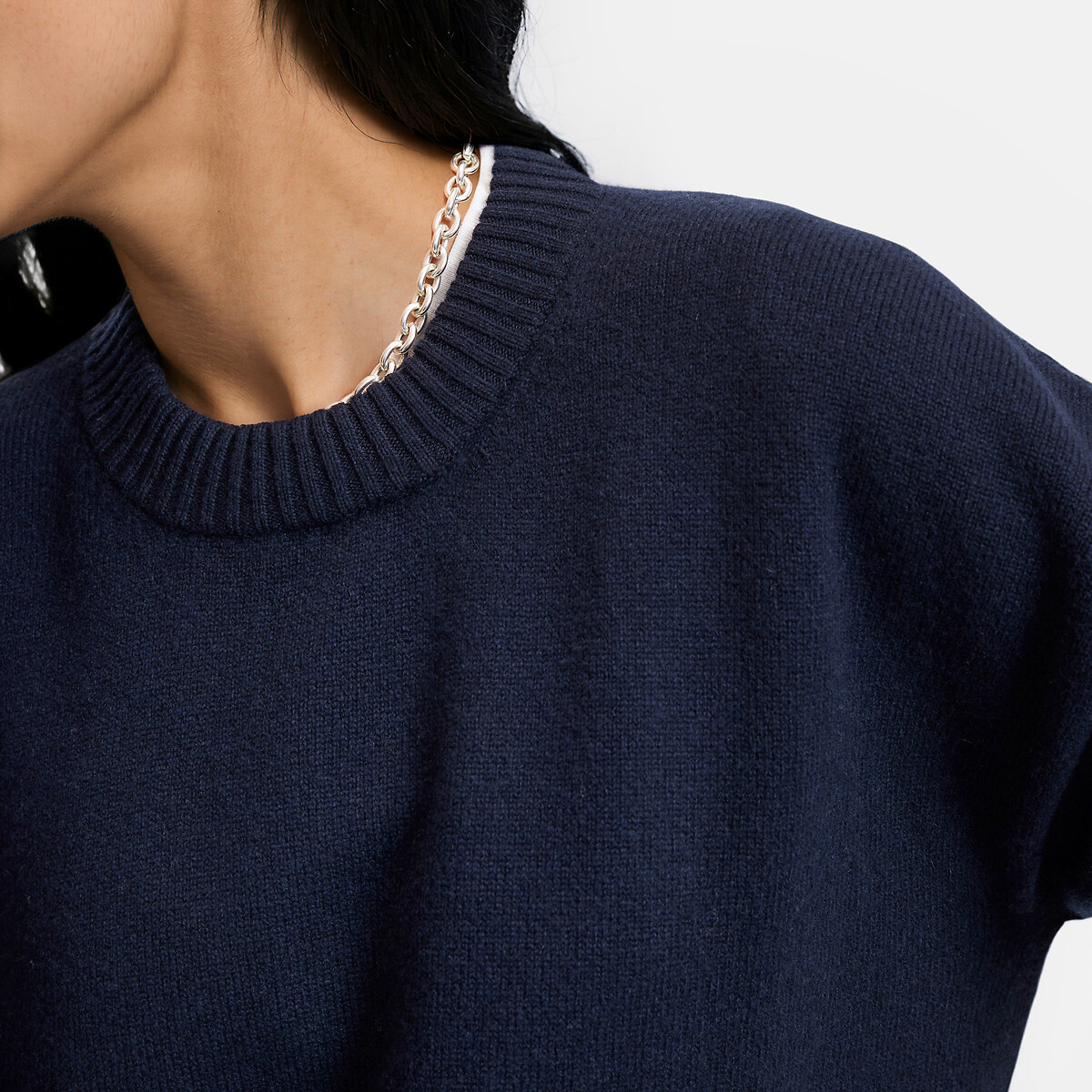Pull laine et cachemire fabriqué en France bleu marine, LA REDOUTE COLLECTIONS