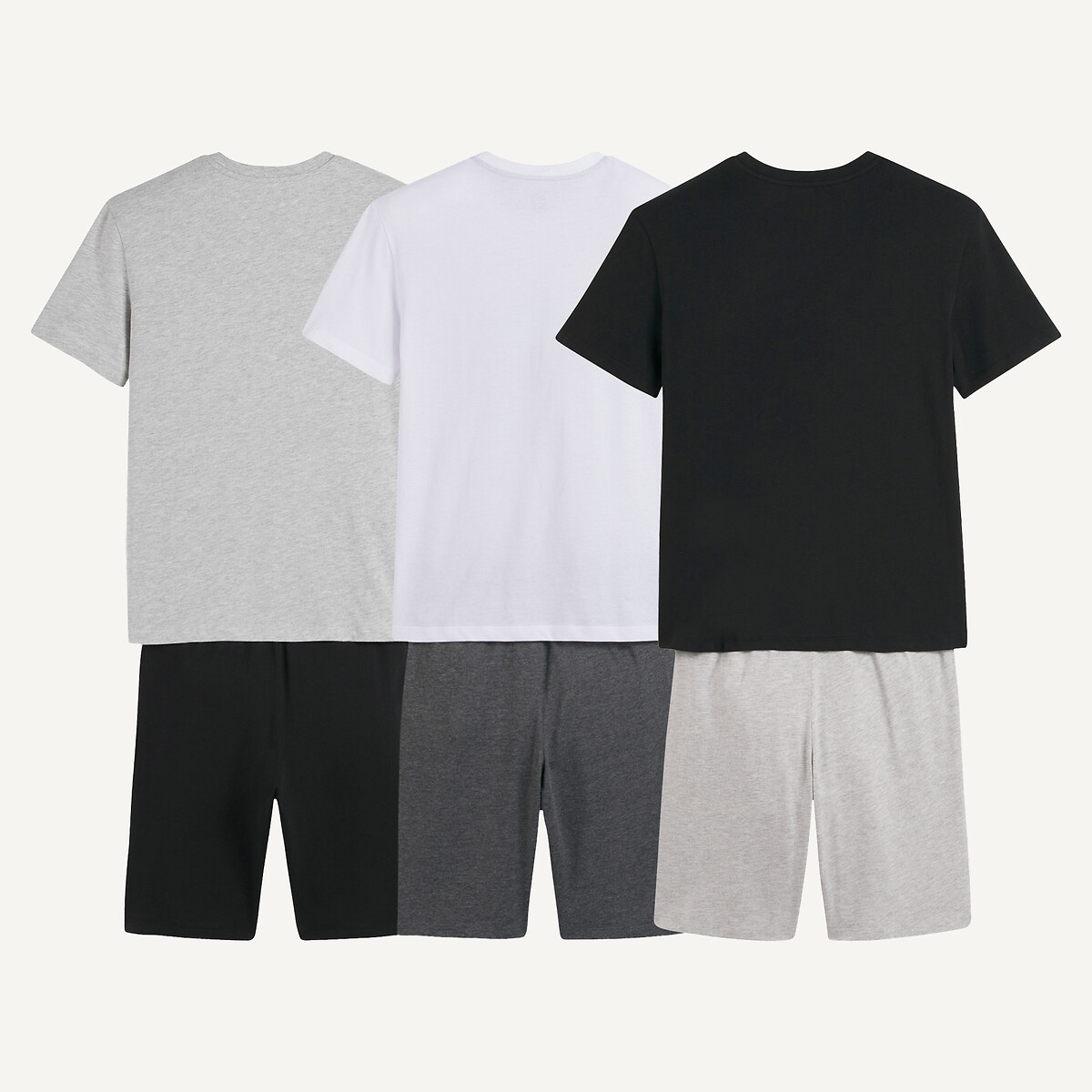 Lot de 3 pyjashorts coton blanc + noir + gris, LA REDOUTE COLLECTIONS