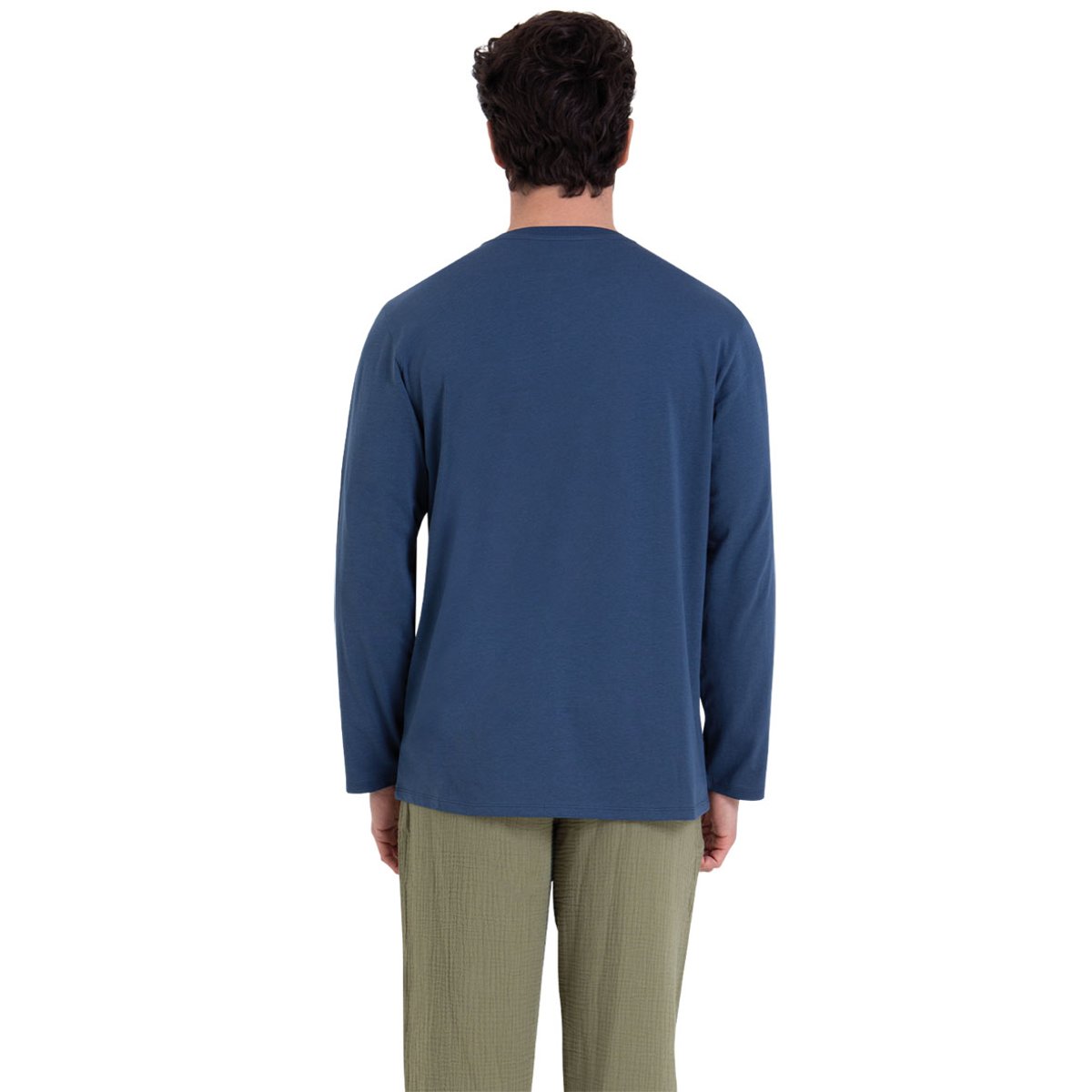 Pyjama court col rabat EASY COTON bleu-kaki, ATHENA