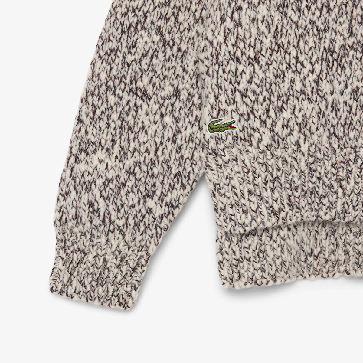 Pull à col roulé en laine mélangée beige chiné/bordeaux, LACOSTE