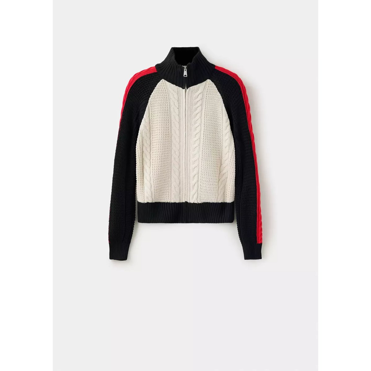 Veste en maille torsadée à rayures contrastées sable, MANGO
