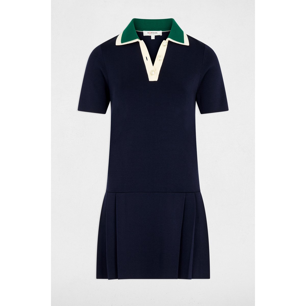 Robe tricot plissée bleu marine, MORGAN