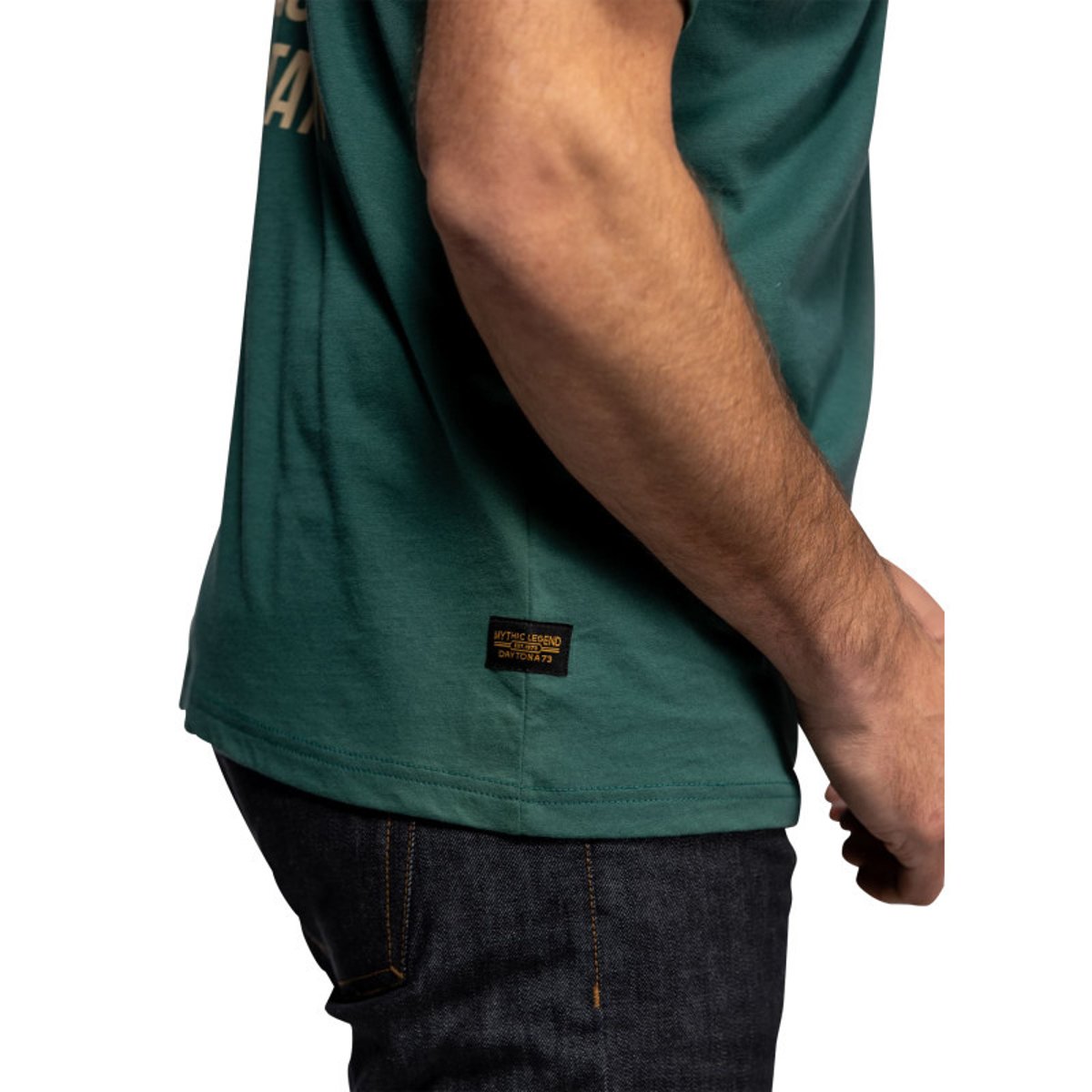 T-shirt Vernon en coton vert à coupe droite pourvu d'un col rond vert, DAYTONA