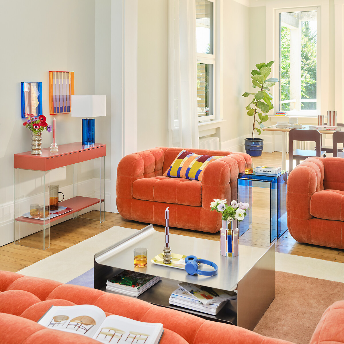 Fauteuil, en velours texturé, PIETA orange, LA REDOUTE INTERIEURS