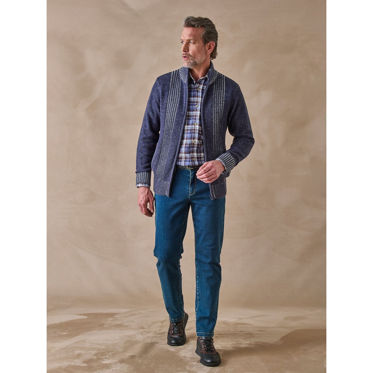 Gilet col montant zippé bleu chiné, DAXON
