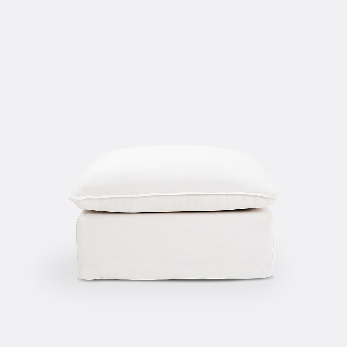 Hocker ODNA, abnehmbarer Bezug, aus grobem Leinen weiss, LA REDOUTE INTERIEURS