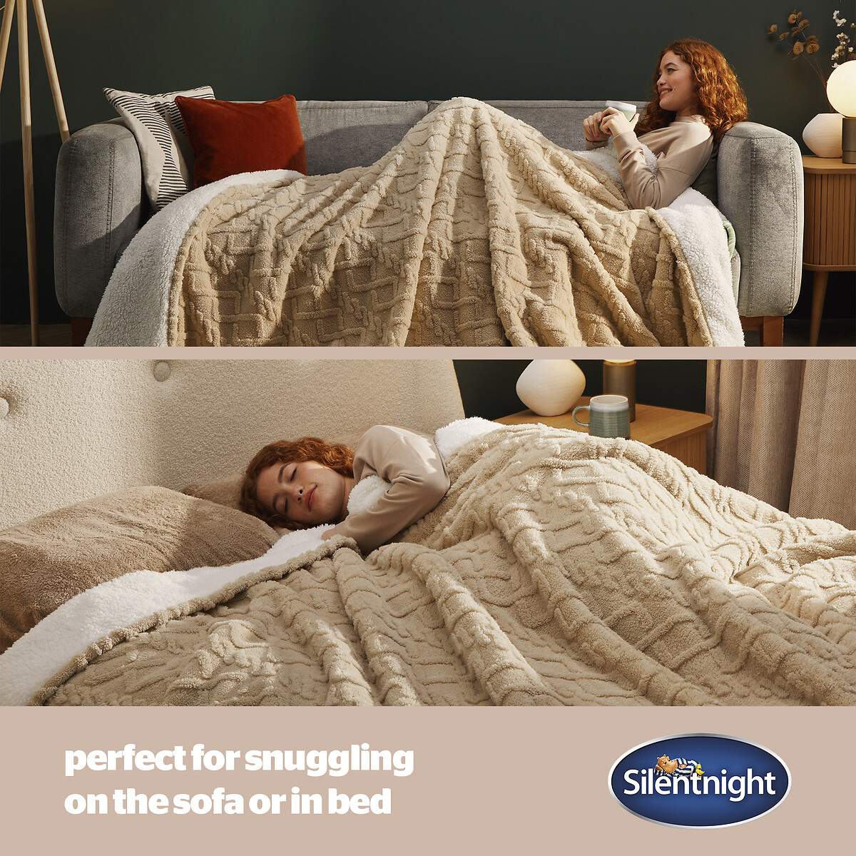Snugsie Giant Cable Knit Family Blanket natural, SILENTNIGHT