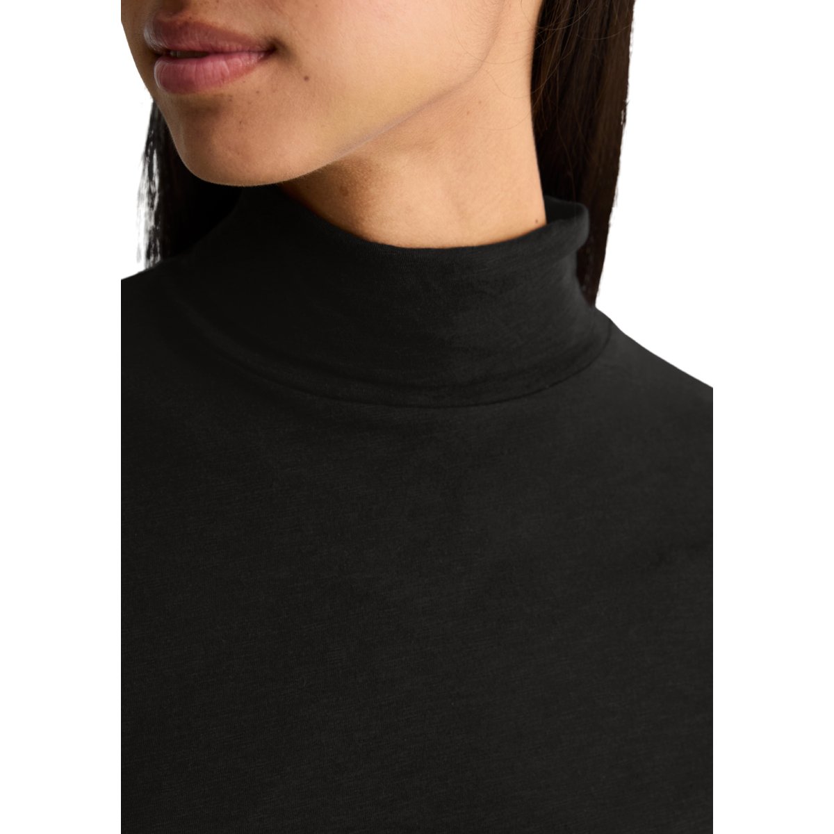 T-shirt à col roulé à manches longues, coupe ajustée en jersey slub particulièrement doux noir, MARC O’POLO DENIM